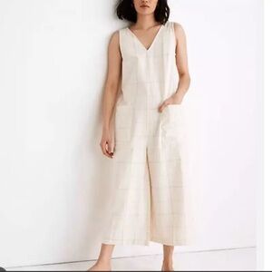 LAUDE the Label Pocket Jumpsuit Windowpane Cropped Women’s XS Cotton wide Leg